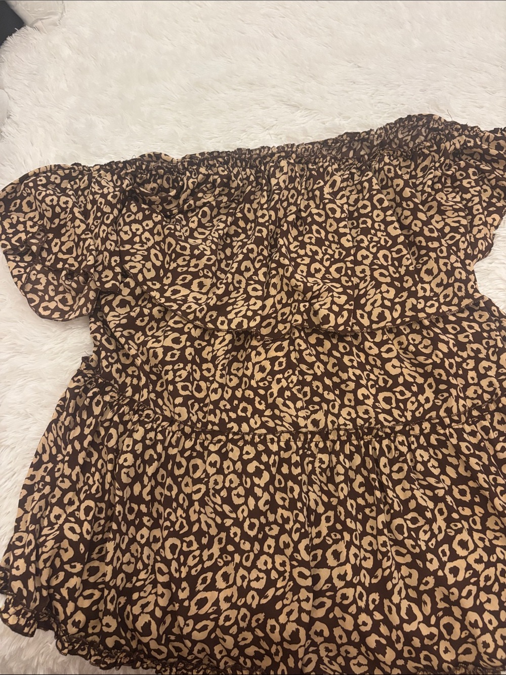 Boohoo Off-Shoulder Leopard Print Blouse in Brown and Tan